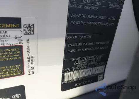 2018 Land Rover Range Rover Sport Hse из США, поврежденный, VIN SALWR2RV4JA194496